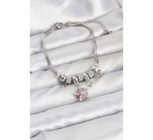 Pirinç Gümüş Renk Renkli Yıldız Charmlı Kadın Bileklik - TJ-BB8186