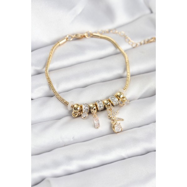 Pirinç Gold Renk Tinkerbell Charmlı Kadın Bileklik - TJ-BB8189