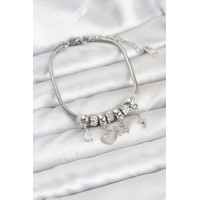 Pirinç Gümüş Renk Kelebek Charmlı Kadın Bileklik TJ-BB8192