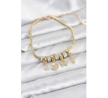 Pirinç Gold Renk Kelebek Charmlı Kadın Bileklik - TJ-BB8193