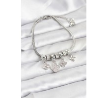 Pirinç Gümüş Renk Yonca Model Kadın Bileklik - TJ-BB8194