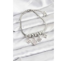 Pirinç Gümüş Renk Yonca Model Kadın Bileklik - TJ-BB8194