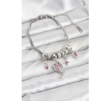 Pirinç Gümüş Renk Uçan Balon Charmlı Kadın Bileklik - TJ-BB8196