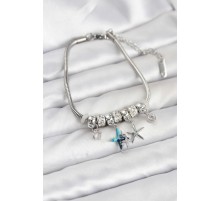 Pirinç Gümüş Renk Yıldız Model Charmlı Kadın Bileklik - TJ-BB8200