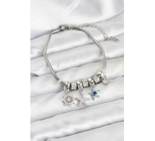 Pirinç Gümüş Renk Deniz Tema Charmlı Kadın Bileklik - TJ-BB8206