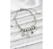 Pirinç Gümüş Renk Deniz Tema Charmlı Kadın Bileklik - TJ-BB8206