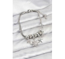 Pirinç Gümüş Renk Güneş Tema Charmlı Kadın Bileklik - TJ-BB8210