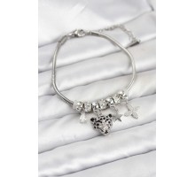 Pirinç Gümüş Renk Kaplan Model Charmlı Kadın Bileklik - TJ-BB8212