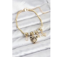 Pirinç Gold Renk Kaplan Model Charmlı Kadın Bileklik - TJ-BB8213