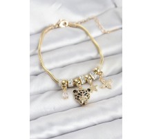 Pirinç Gold Renk Kaplan Model Charmlı Kadın Bileklik - TJ-BB8213