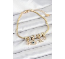 Pirinç Gold Renk Göz Model Charmlı Kadın Bileklik - TJ-BB8217