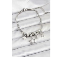 Gümüş Renk Pirinç Yıldız Model Charmlı Kadın Bileklik - TJ-BB8220
