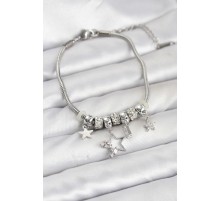 Gümüş Renk Pirinç Yıldız Model Charmlı Kadın Bileklik - TJ-BB8220