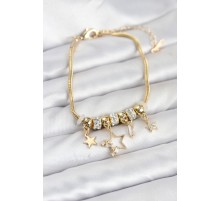 Gold Renk Pirinç Yıldız Model Charmlı Kadın Bileklik - TJ-BB8221