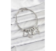 Pirinç Gümüş Renk Ay Charm Model Charmlı Kadın Bileklik - TJ-BB8174