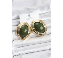 Pirinç Yeşil Badem Model Vintage Gold Kadın Küpe - TJ-BKP11591