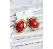 Pirinç Kırmızı Badem Model Vintage Gold Kadın Küpe - TJ-BKP11592