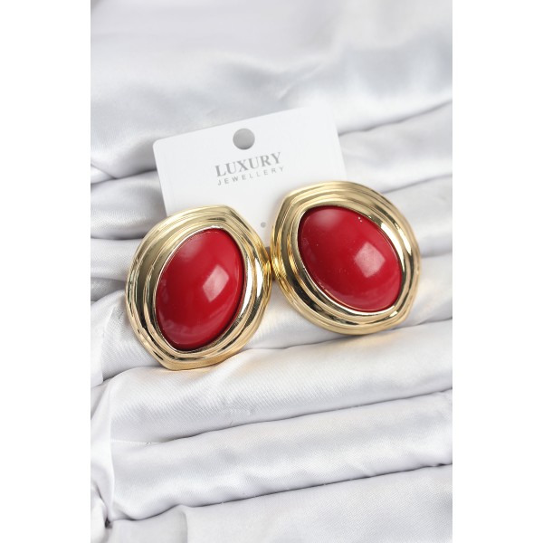 Pirinç Kırmızı Badem Model Vintage Gold Kadın Küpe - TJ-BKP11592