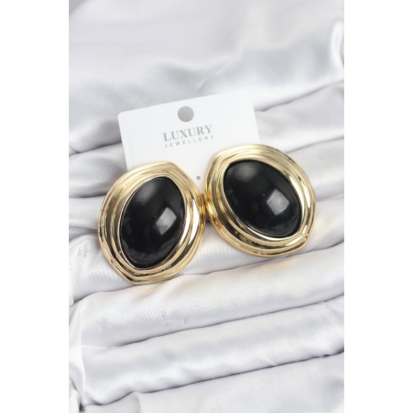 Pirinç Siyah Badem Model Vintage Gold Kadın Küpe - TJ-BKP11593