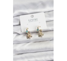 Mavi Taş Detaylı Pirinç Gold Renk Kadın Göçmen Küpesi - TJ-BKP11598