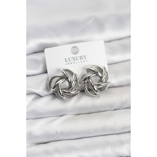 Gümüş Renk Pirinç Keskin Sarmal Model Kadın Küpe - TJ-BKP11601