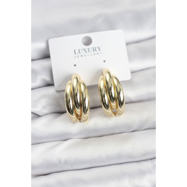 Gold Renk Pirinç Yarım Halka Model Kadın Küpe - TJ-BKP11602