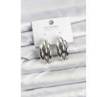 Gümüş Renk Pirinç Yarım Halka Model Kadın Küpe - TJ-BKP11603