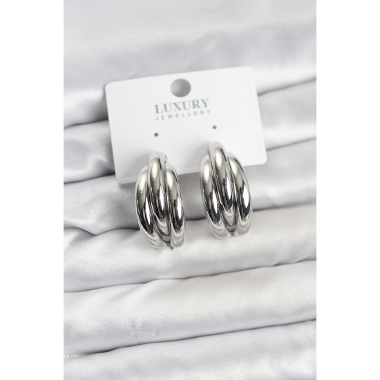 Gümüş Renk Pirinç Yarım Halka Model Kadın Küpe - TJ-BKP11603