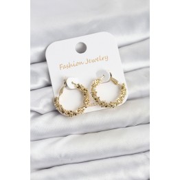 Pirinç Gold Renk Küçük Tırtıklı Halka Model Kadın Küpe - TJ-BKP11605