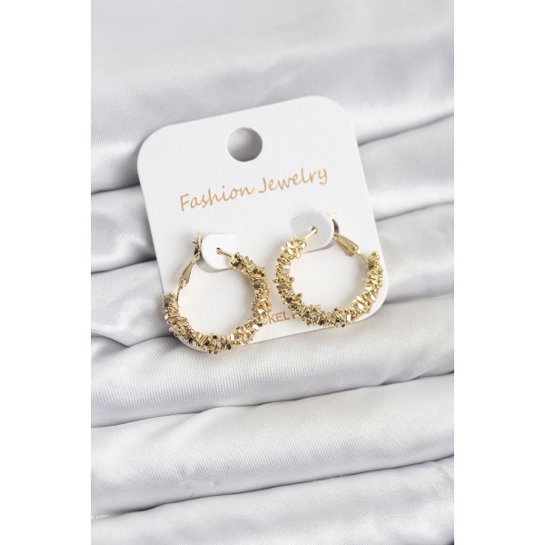 Pirinç Gold Renk Küçük Tırtıklı Halka Model Kadın Küpe - TJ-BKP11605