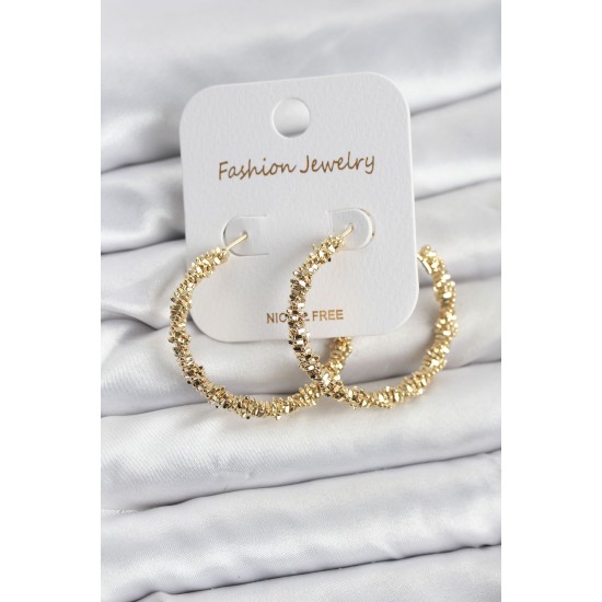 Pirinç Gold Renk Tırtıklı Halka Model Kadın Küpe - TJ-BKP11606