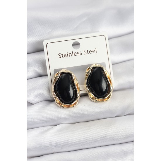 Siyah Damla Model Pirinç Vintage Kadın Küpe - TJ-BKP11612