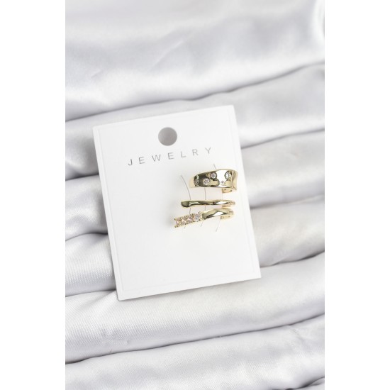 Gold Renk Zirkon Taşlı Pirinç Kıkırdak Küpe - TJ-BKP11613