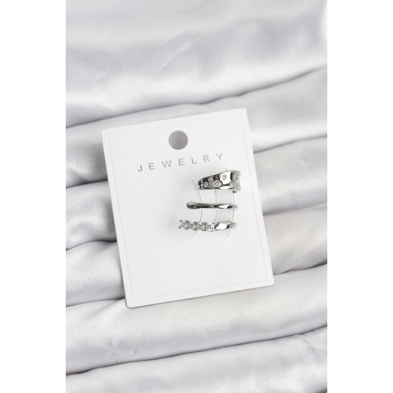 Gümüş Renk Zirkon Taşlı Pirinç Kıkırdak Küpe - TJ-BKP11614