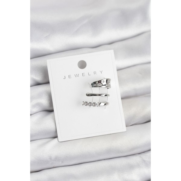 Gümüş Renk Zirkon Taşlı Pirinç Kıkırdak Küpe - TJ-BKP11614