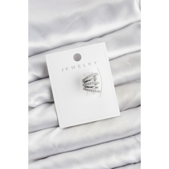 Gümüş Renk Pirinç Zirkon Taşlı Kıkırdak Earcuff Küpe - TJ-BKP11620