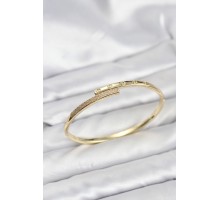 Pirinç Gold Renk Zirkon Taşlı Kadın Kelepçe Bileklik - TJ-BB8223