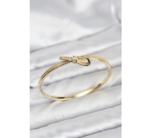 Pirinç Gold Renk Zirkon Taşlı Fiyonk Model Kadın Kelepçe Bileklik - TJ-BB8224