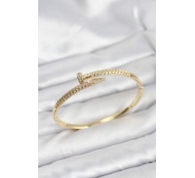 Pirinç Gold Renk Zirkon Taşlı Çivi Model Kadın Kelepçe Bileklik - TJ-BB8225