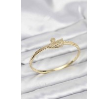 Pirinç Gold Renk Zirkon Taşlı Kuğu Model Kadın Kelepçe Bileklik - TJ-BB8228