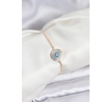 Gold Renk Nazar Model Zirkon Taşlı Asansörlü Su Yolu Bileklik - TJ-BB8238