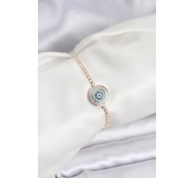 Gold Renk Nazar Model Zirkon Taşlı Asansörlü Su Yolu Bileklik - TJ-BB8238