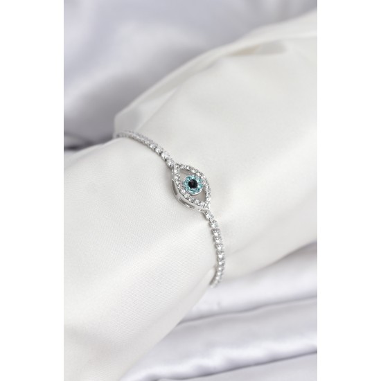 Göz Model Zirkon Taşlı Gümüş Renk Asansörlü Su Yolu Bileklik - TJ-BB8241