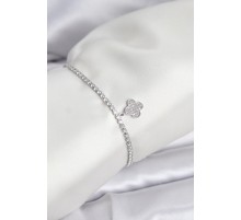 Yonca Model Zirkon Taşlı Gümüş Renk Asansörlü Su Yolu Bileklik - TJ-BB8243