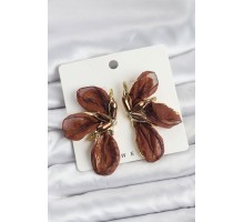 Lotus Model Kahverengi Renk Tüllü Kadın Küpe - TJ-BKP11631