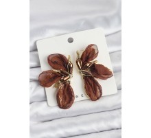 Lotus Model Kahverengi Renk Tüllü Kadın Küpe - TJ-BKP11631