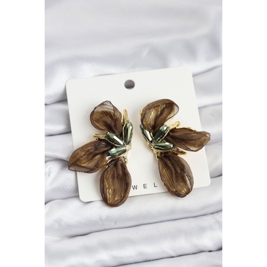 Lotus Model Haki Renk Tüllü Kadın Küpe - TJ-BKP11633