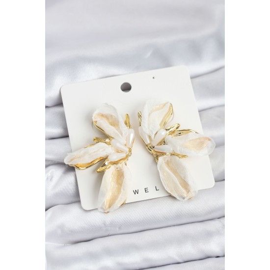 Lotus Model Beyaz Renk Tüllü Kadın Küpe - TJ-BKP11634