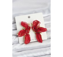Lotus Model Kırmızı Renk Tüllü Kadın Küpe - TJ-BKP11635