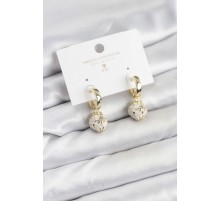 Pirinç Gold Renk Topçuk Model Mineli Halka Kadın Küpe - TJ-BKP11636